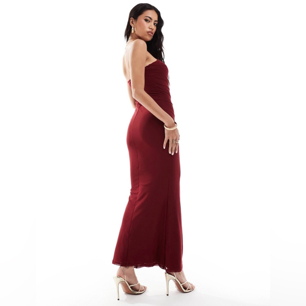 Mesh Bandeau Cowl Neck Midi Dress